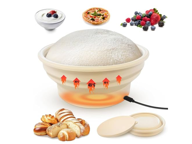 سلة خبز من الخوص بيضاوية مع مكشطة عجين وحاوية خبز مخمر