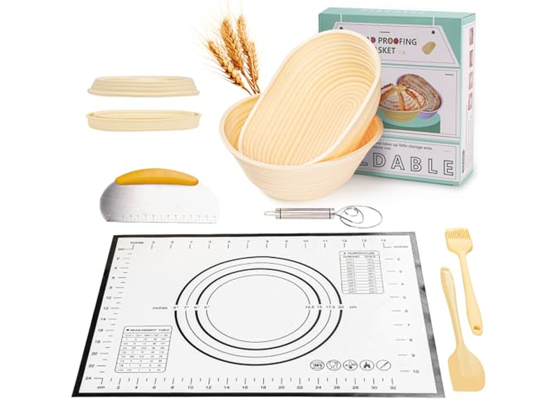 سلال بانيتون بيضاوية من لب الخشب مع بطانات 9 بوصات