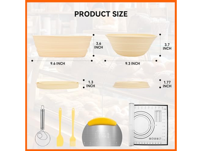 سلال بانيتون بيضاوية من لب الخشب مع بطانات 9 بوصات
