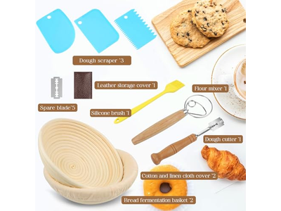 مجموعة سلة تخمير خبز بانيتون بيضاوية روطان دائرية