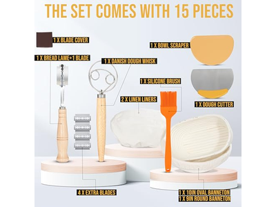 سلة تخمير بينيتون دائرية قماش خبز للخبز المنزلي مع غطاء