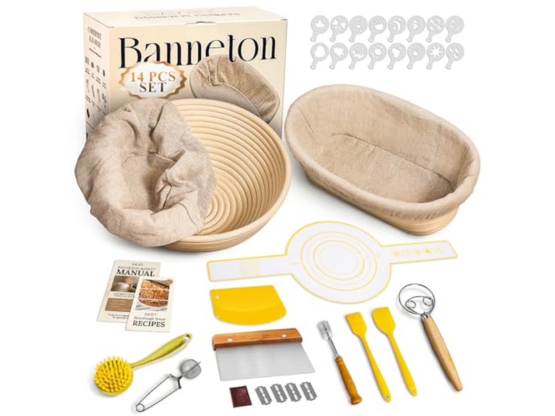 أوعية الخبز للتقديم مجموعة سلال تخمير بانيتون مكونة من 2 سلة بقياس 10 بوصات