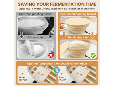 سلة خبز من الخوص بيضاوية مع مكشطة عجين وحاوية خبز مخمر