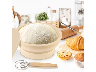 سلة تخمير الخبز القابلة للطي مع مقياس خبز ورف سقف مسطح أسود